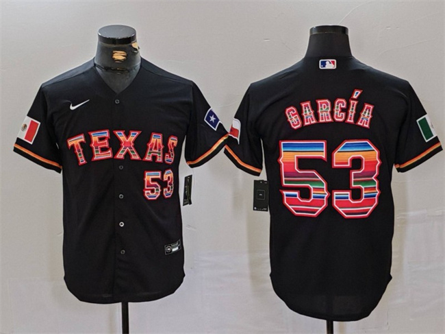 Personalized Men’s Texas Rangers #53 Adolis García Black Mexico Cool Base Stitched Baseball Jersey