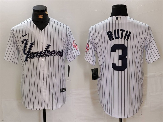 Personalized Men’s New York Yankees #3 Babe Ruth White Cool Base Stitched Baseball Jersey
