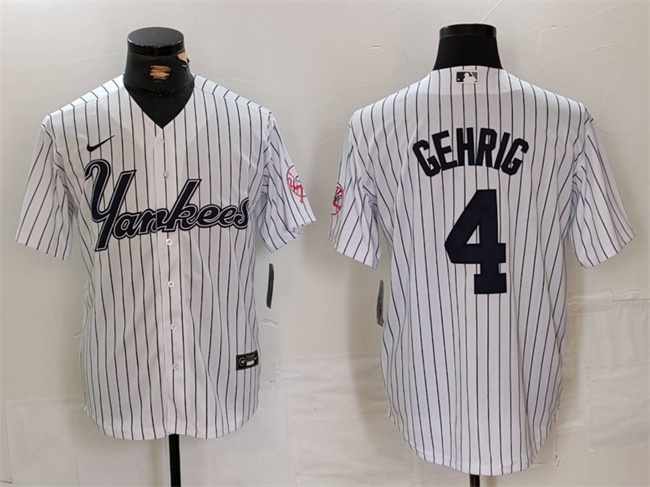 Personalized Men’s New York Yankees #4 Lou Gehrig White Cool Base Stitched Baseball Jersey