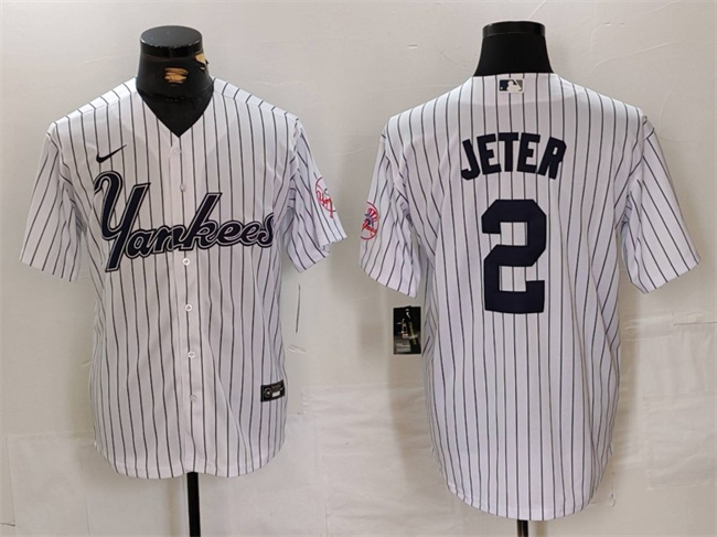 Personalized Men’s New York Yankees #2 Derek Jeter White Cool Base Stitched Baseball Jersey