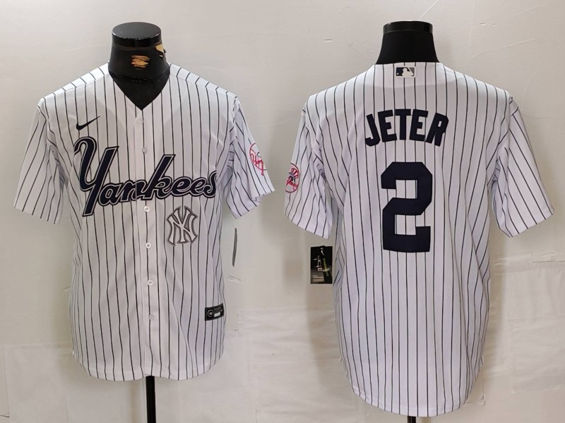 Personalized Men’s New York Yankees #2 Derek Jeter White Cool Base Stitched Baseball Jerseys