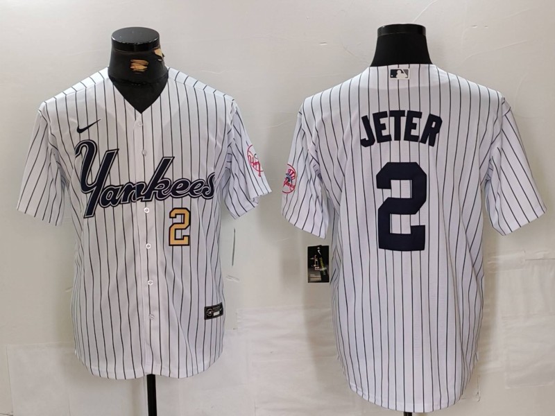 Personalized Men’s New York Yankees #2 Derek Jeter White Cool Base Stitched Baseball Jerseys