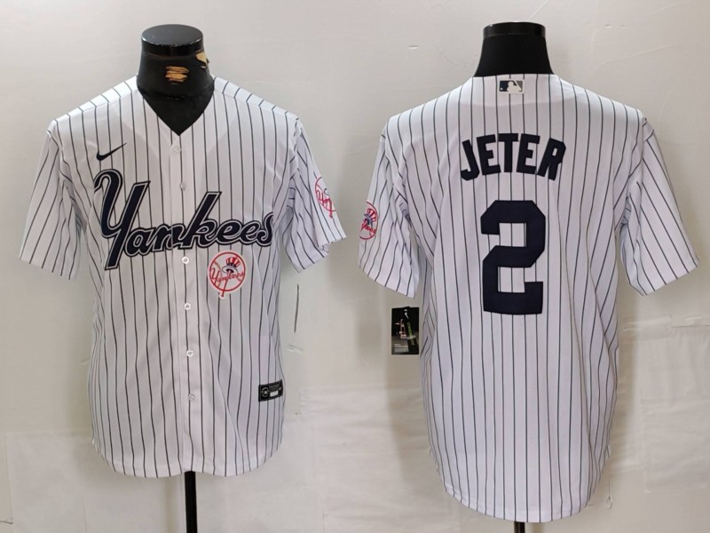 Personalized Men’s New York Yankees #2 Derek Jeter White Cool Base Stitched Baseball Jerseys