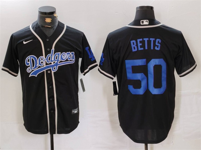 Personalized Men’s Los Angeles Dodgers #50 Mookie Betts Black Cool Base With Patch Stitched Baseball Jersey