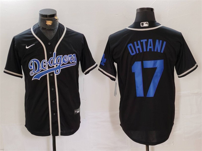 Personalized Men’s Los Angeles Dodgers #17 Shohei Ohtani Black Cool Base With Patch Stitched Baseball Jersey