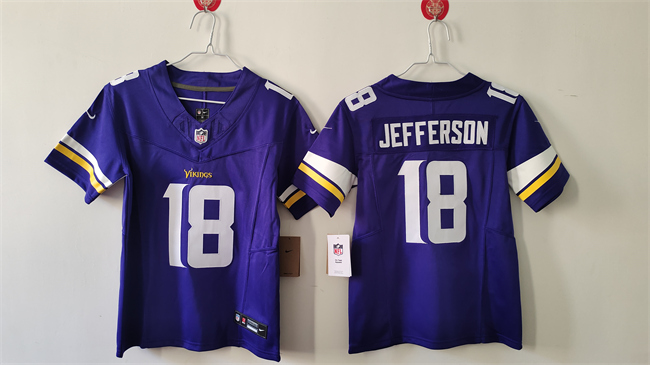 Personalized Youth Minnesota Vikings #18 Justin Jefferson Purple F.U.S.E. Untouchable Limited Stitched Jersey