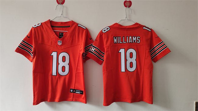 Personalized Youth Chicago Bears #18 Caleb Williams Orange 2024 Draft F.U.S.E Stitched Football Jersey