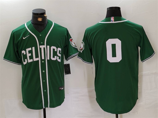 Personalized Men’s Boston Celtics #0 Jayson Tatum Green With Patch Stitched Baseball Jersey