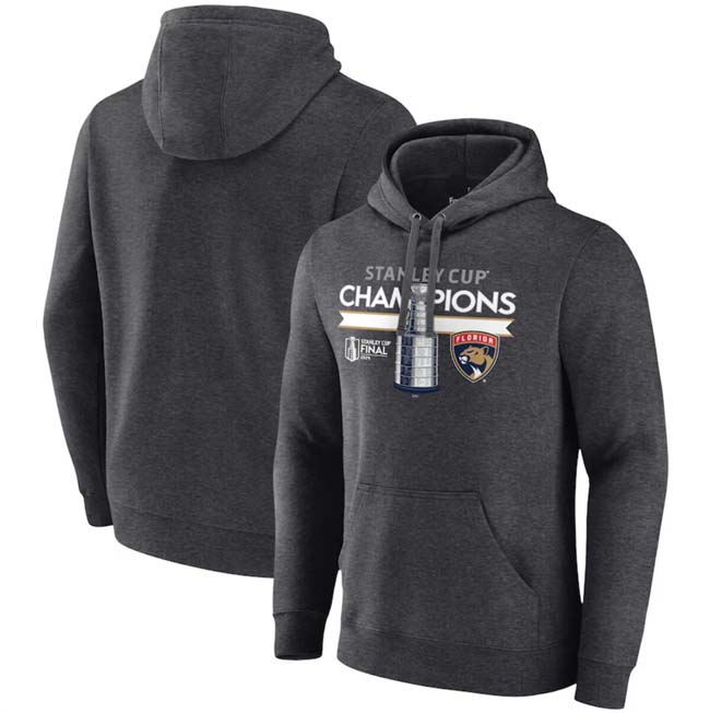Personalized Men’s Florida Panthers Heather Charcoal 2024 Stanley Cup Champions Locker Room Fleece Pullover Hoodie