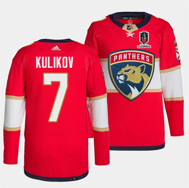Personalized Men’s Florida Panthers #7 Dmitry Kulikov Red Home 2024 Stanley Cup Champions Stitched Jersey