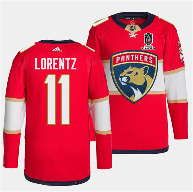 Personalized Men’s Florida Panthers #11 Steven Lorentz Red Home 2024 Stanley Cup Champions Stitched Jersey