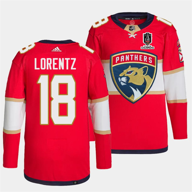 Personalized Men’s Florida Panthers #18 Steven Lorentz Red Home 2024 Stanley Cup Champions Stitched Jersey