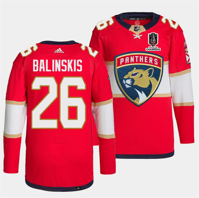 Personalized Men’s Florida Panthers #26 Uvis Balinskis Red Home 2024 Stanley Cup Champions Stitched Jersey