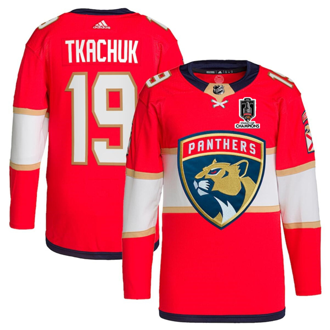 Personalized Men’s Florida Panthers #19 Matthew Tkachuk Red Home 2024 Stanley Cup Champions Stitched Jersey