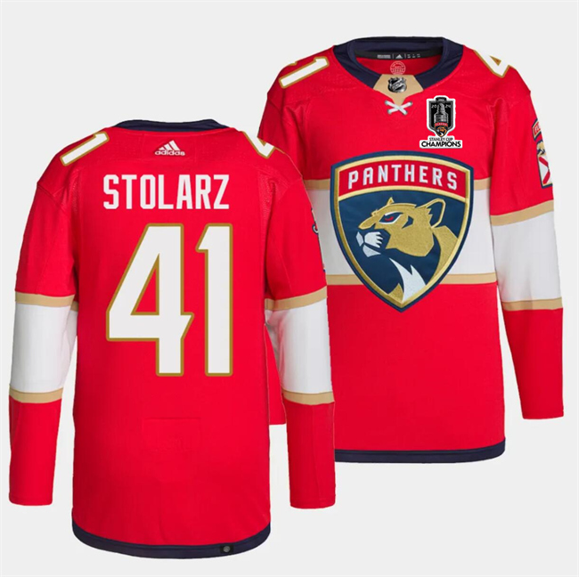 Personalized Men’s Florida Panthers #41 Anthony Stolarz Red Home 2024 Stanley Cup Champions Stitched Jersey