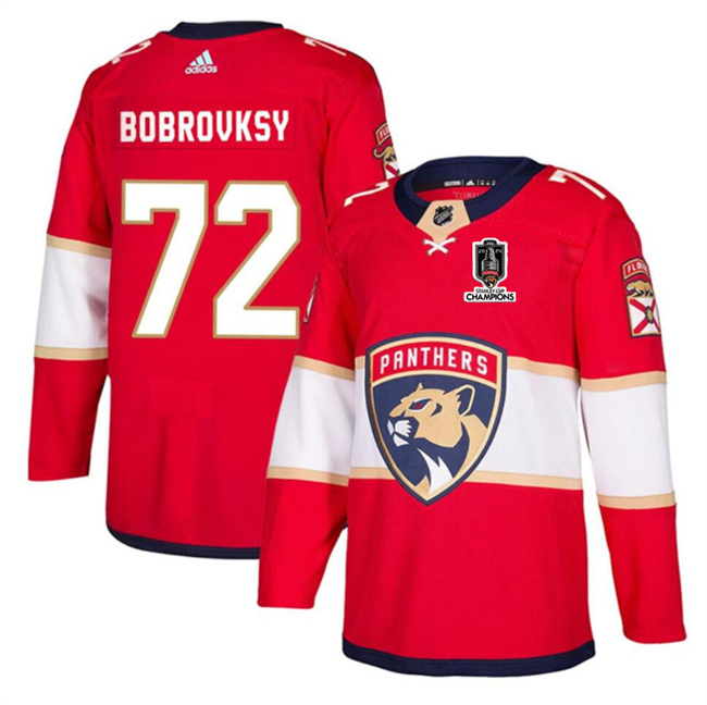 Personalized Men’s Florida Panthers #72 Sergei Bobrovsky Red Home 2024 Stanley Cup Champions Stitched Jersey