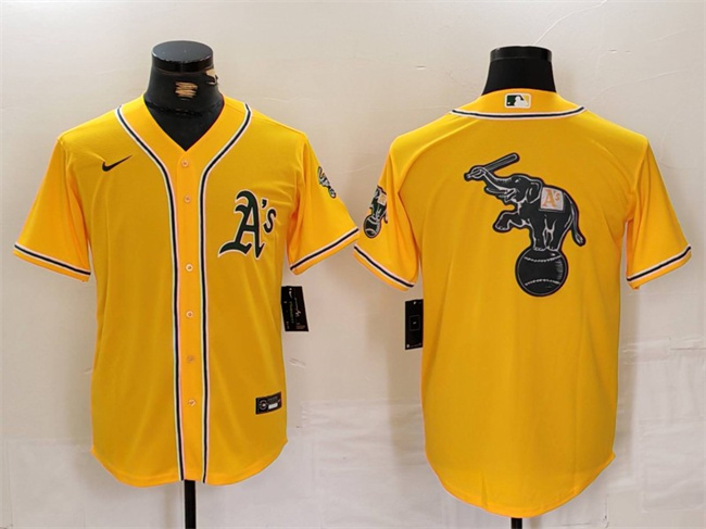 Personalized Men’s Oakland Athletics Yellow Team Big Logo Cool Base Stitched Baseball Jersey