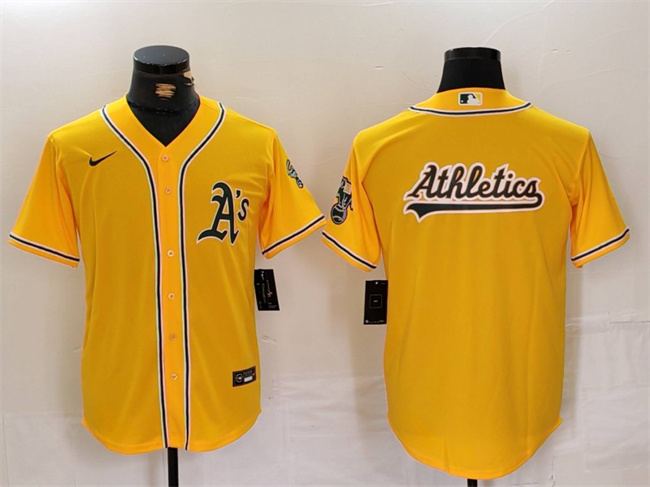 Personalized Men’s Oakland Athletics Yellow Team Big Logo Cool Base Stitched Baseball Jerseys