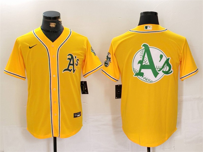 Personalized Men’s Oakland Athletics Yellow Team Big Logo Cool Base Stitched Baseball Jerseys