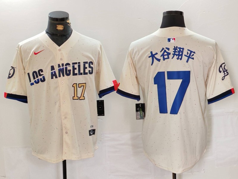 Personalized Men’s Los Angeles Dodgers #17 大谷翔平 Cream Stitched Baseball Jerseys