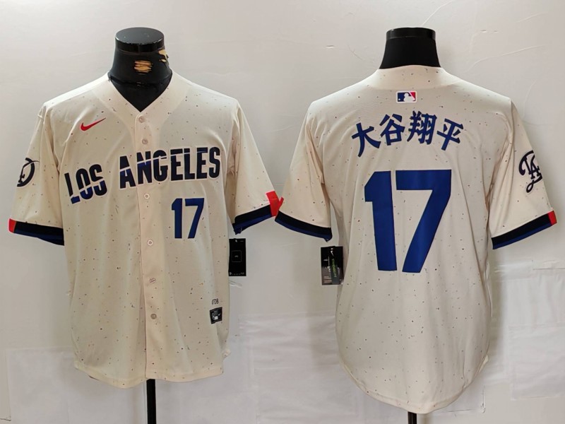 Personalized Men’s Los Angeles Dodgers #17 大谷翔平 Cream Stitched Baseball Jerseys