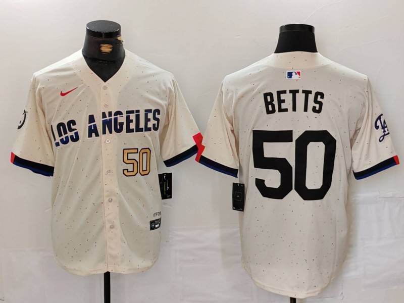 Personalized Men’s Los Angeles Dodgers #50 Mookie Betts Cream Stitched Baseball Jerseys