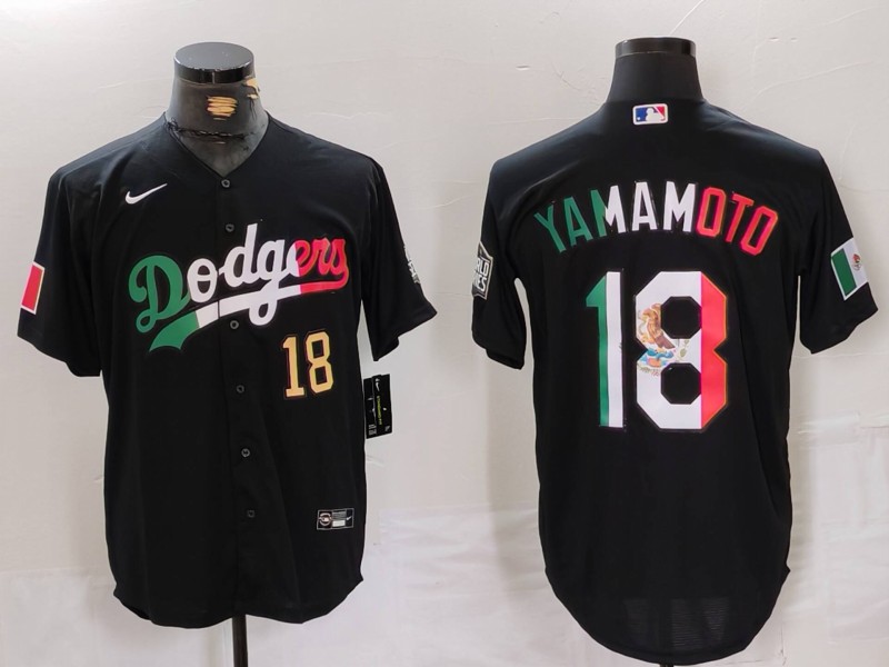 Personalized Men’s Los Angeles Dodgers #18 Yoshinobu Yamamoto Black Mexico Cool Base Stitched Baseball Jerseys