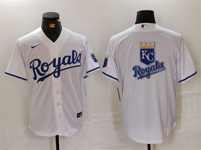 Personalized Men’s Kansas City Royals White Team Big Logo Cool Base Stitched Jersey