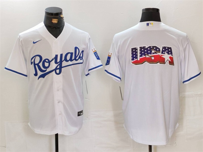 Personalized Men’s Kansas City Royals White Team Big Logo Cool Base Stitched Jerseys