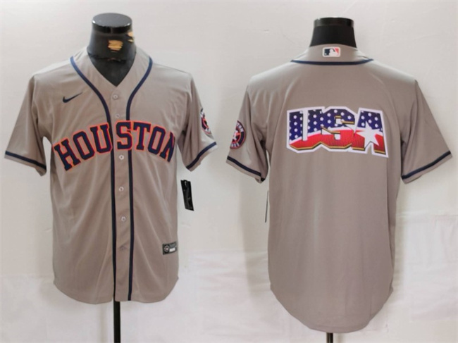Personalized Men’s Houston Astros Gray Team Big Logo With Patch Cool Base Stitched Baseball Jersey