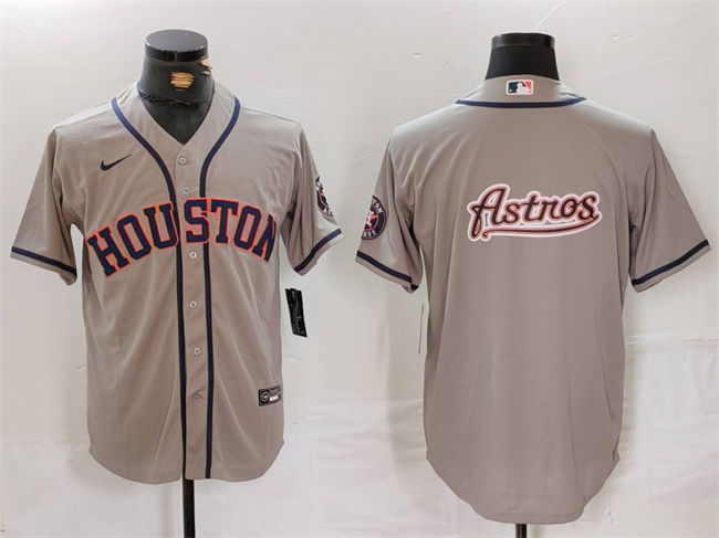 Personalized Men’s Houston Astros Gray Team Big Logo With Patch Cool Base Stitched Baseball Jerseys