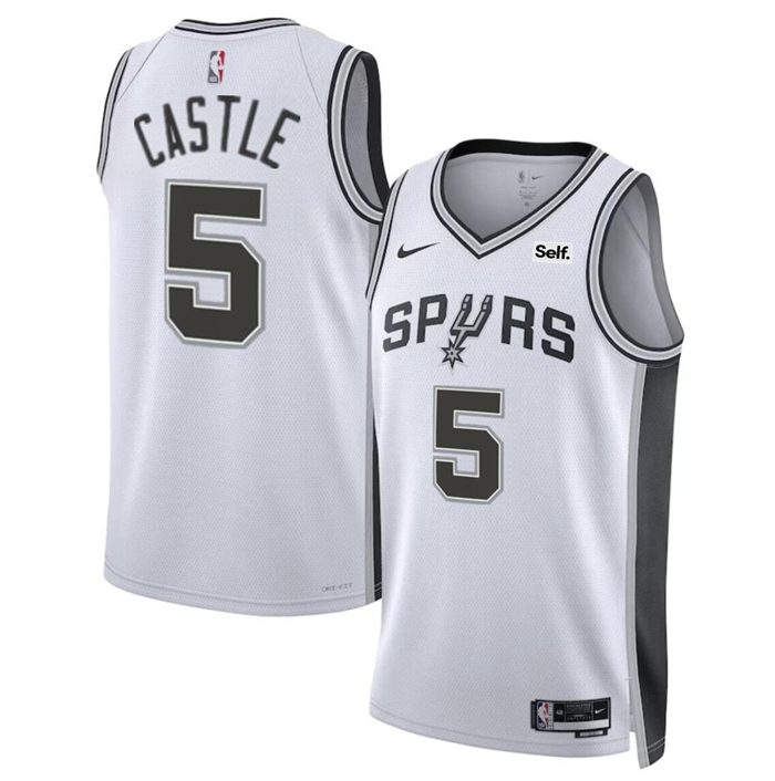 Personalized Men’s San Antonio Spurs #5 Stephon Castle White 2024 Draft Association Edition Stitched Basketball Jersey