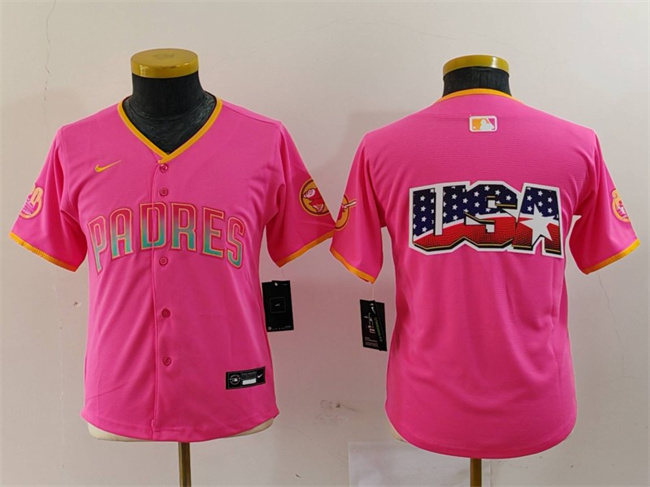 Personalized Youth San Diego Padres Team Big Logo Pink Stitched Baseball Jersey