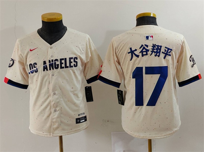 Personalized Youth Los Angeles Dodgers #17 大谷翔平 Cream Stitched Baseball Jersey