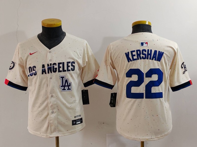 Personalized Youth Los Angeles Dodgers #22 Clayton Kershaw Cream Stitched Baseball Jerseys