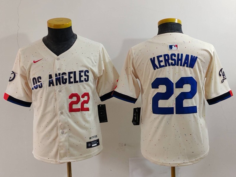 Personalized Youth Los Angeles Dodgers #22 Clayton Kershaw Cream Stitched Baseball Jerseys