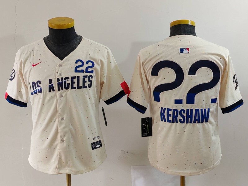 Personalized Youth Los Angeles Dodgers #22 Clayton Kershaw Cream Stitched Baseball Jerseys