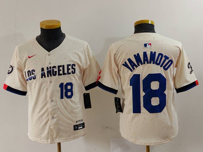 Personalized Youth Los Angeles Dodgers #18 Yoshinobu Yamamoto Cream Stitched Baseball Jerseys