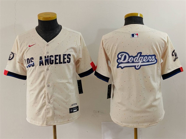 Personalized Youth Los Angeles Dodgers Team Big Logo Cream 2024 City Connect Limited Stitched Baseball Jerseys
