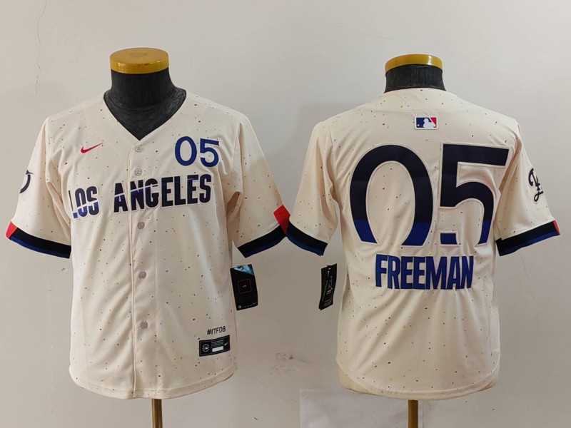 Personalized Youth Los Angeles #5 Freddie Freeman Dodgers Cream 2024 City Connect Limited Stitched Baseball Jerseys