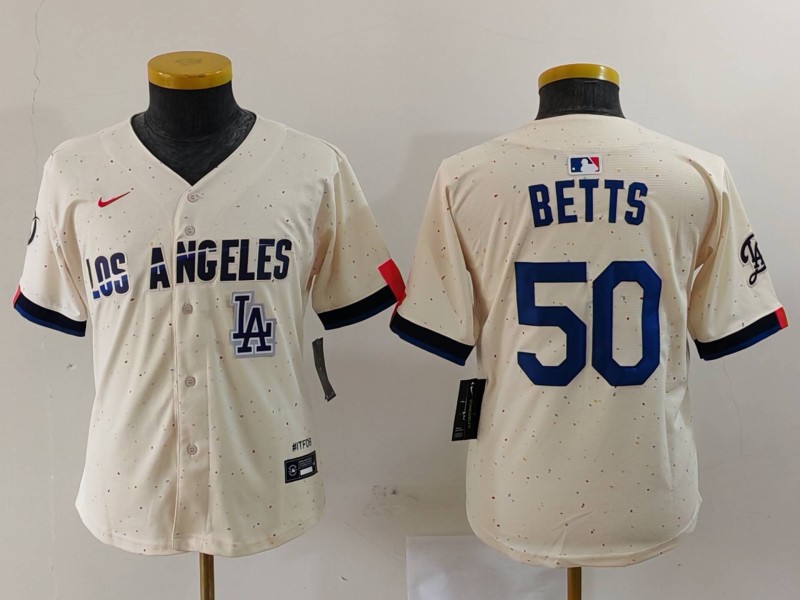 Personalized Women’s Los Angeles Dodgers #50 Mookie Betts Cream Stitched Jersey(Run Small)