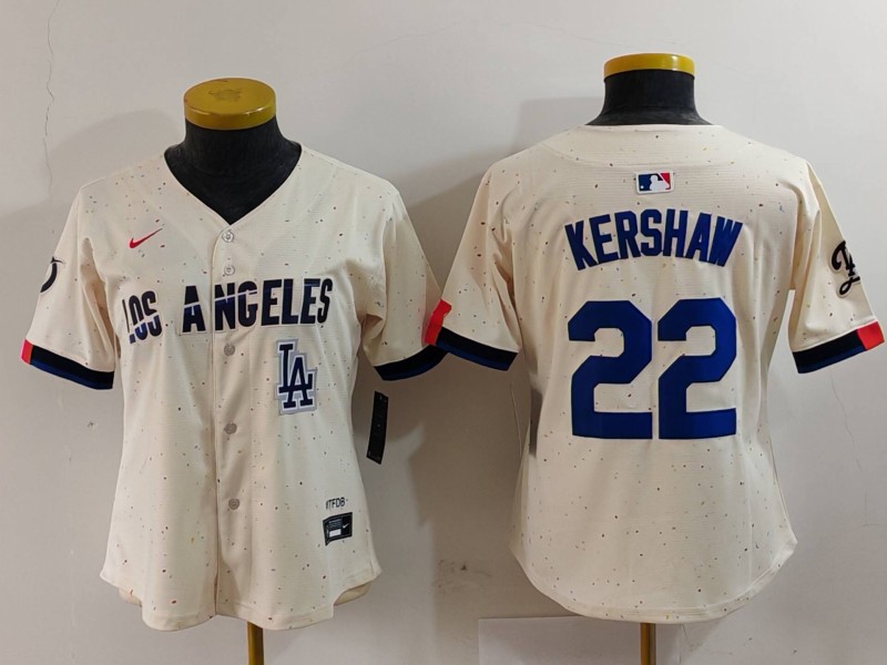 Personalized Women’s Los Angeles Dodgers #22 Clayton Kershaw Cream Stitched Jersey(Run Small)