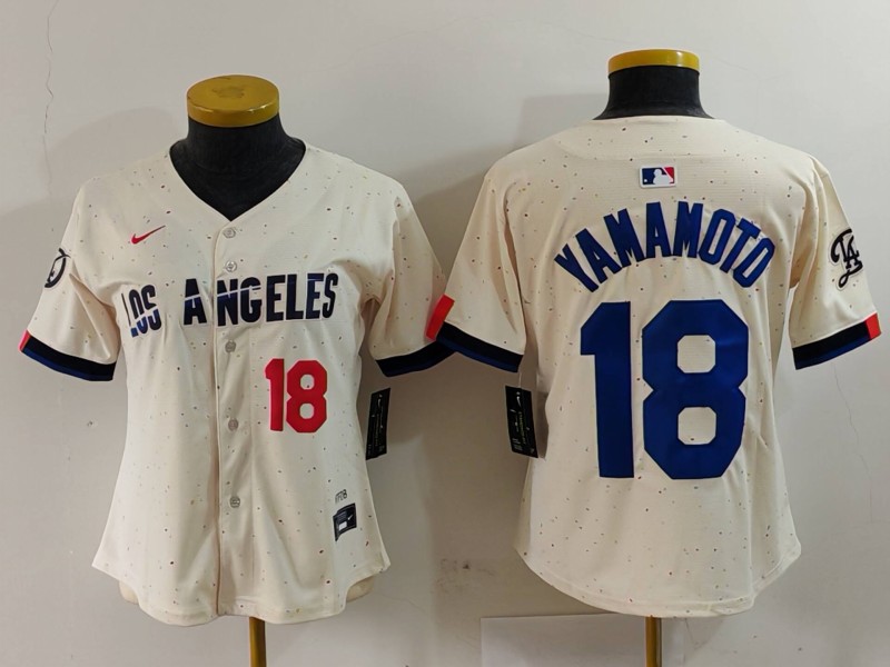 Personalized Women’s Los Angeles Dodgers #18 Yoshinobu Yamamoto Cream Stitched Jersey(Run Small)