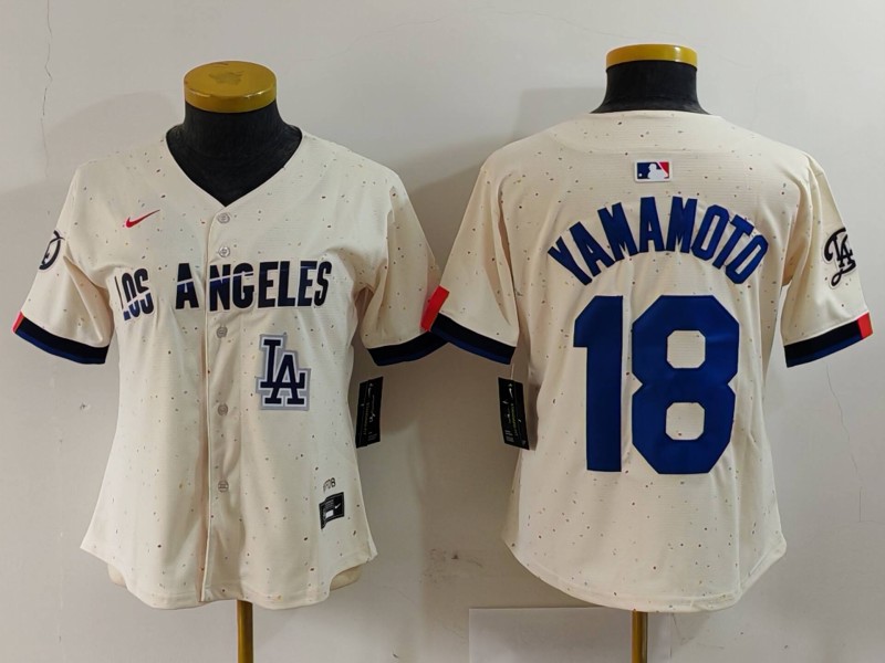 Personalized Women’s Los Angeles Dodgers #18 Yoshinobu Yamamoto Cream Stitched Jersey(Run Small)