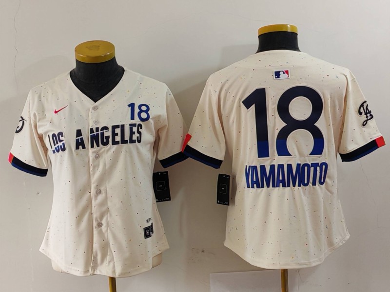 Personalized Women’s Los Angeles Dodgers #18 Yoshinobu Yamamoto Cream Stitched Jersey(Run Small)