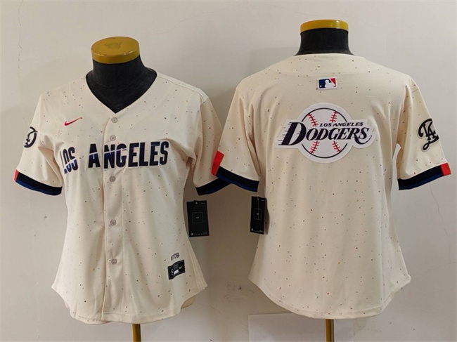 Personalized Women’s Los Angeles Dodgers Team Big Logo Cream 2024 City Connect Limited Stitched Jersey(Run Small)