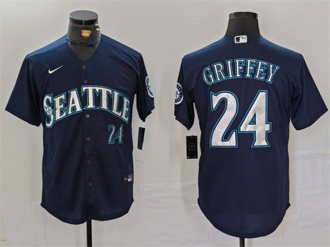 Personalized Men’s Seattle Mariners #24 Ken Griffey Jr. Navy Cool Base Stitched Baseball Jersey