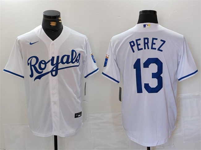 Personalized Men’s Kansas City Royals #13 Salvador Perez White Cool Base Stitched Jersey