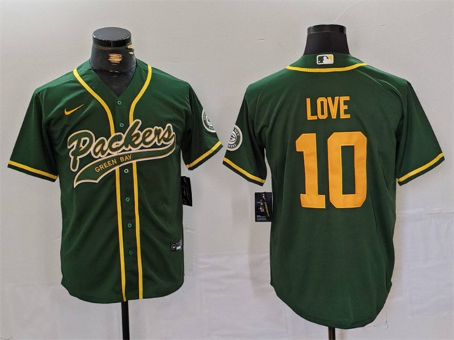 Personalized Men’s Green Bay Packers #10 Jordan Love Green Cool Base Stitched Baseball Jersey