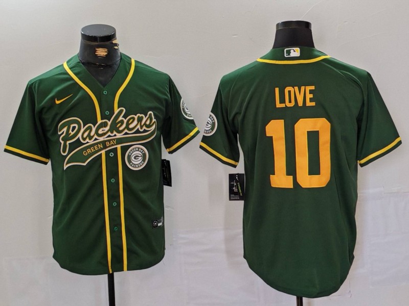 Personalized Men’s Green Bay Packers #10 Jordan Love Green Cool Base Stitched Baseball Jerseys